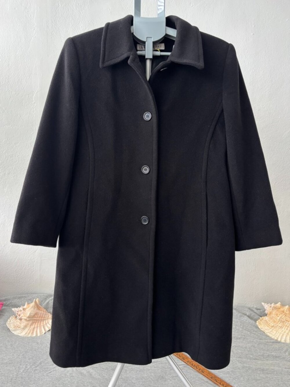 Larry Levine Wool Cashmere Coat Women L Black Old Money Classic Minimalist
